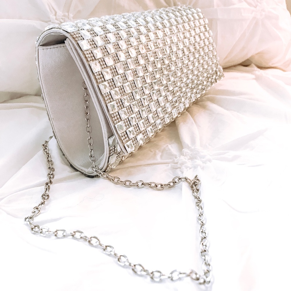 Laura Silver Rhinestone Clutch